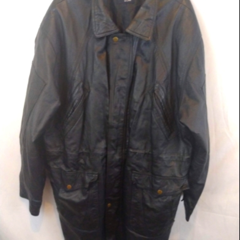 Duncan Row Black Leather Parka Coat